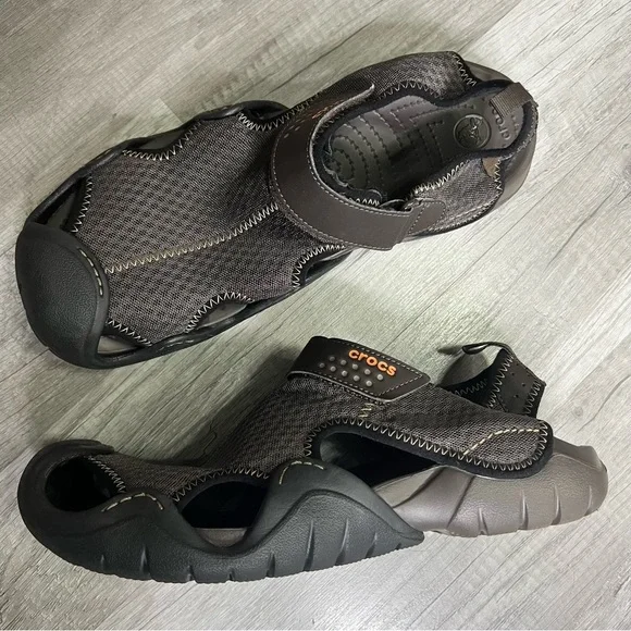 Crocs SwiftWater Mesh Fisherman Sandals Brown Water Shoes Men Sz 11 - Picture 1 of 8